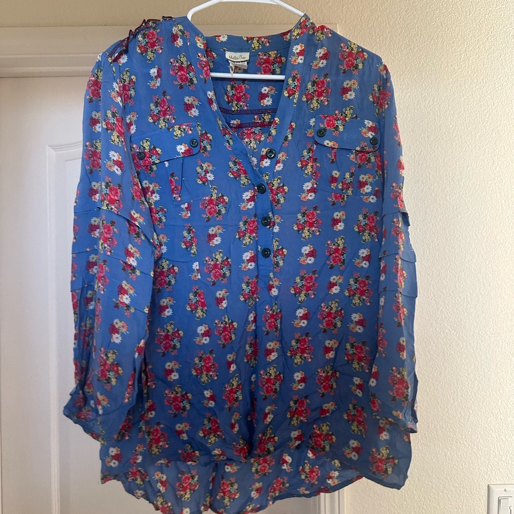 Matilda Jane Multicolored Buttoned Blouse with Mandarin Collar